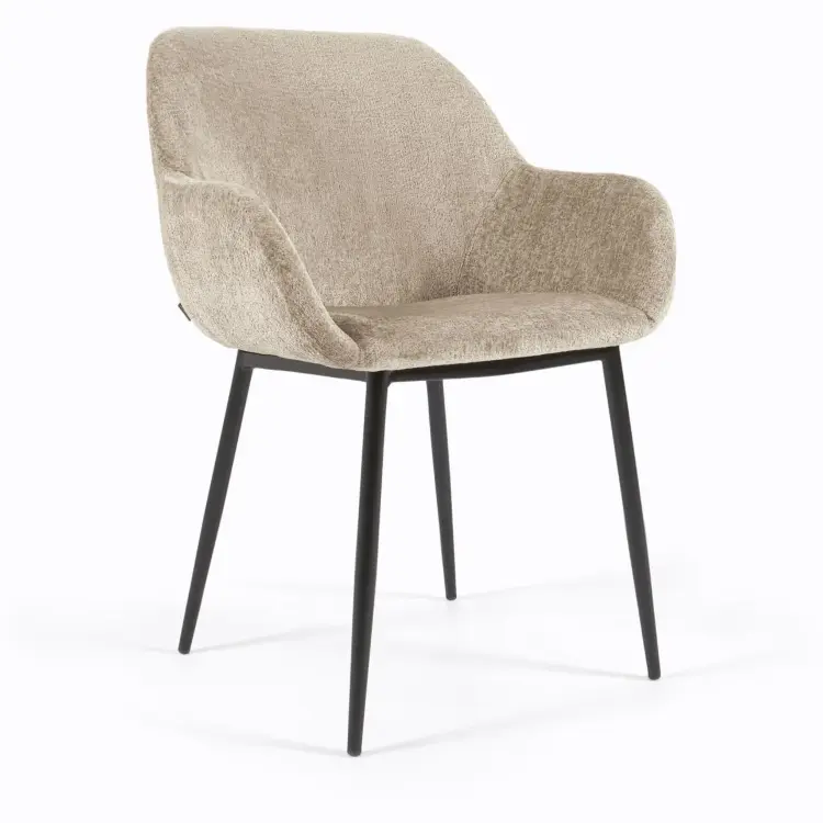 Стул Konna из бежевой синели со стальными черными ножками