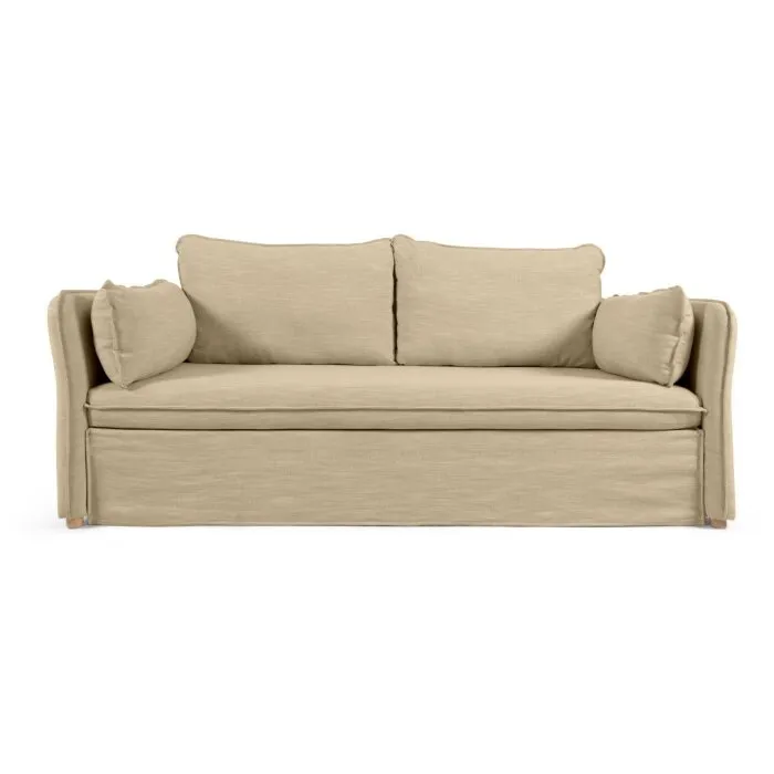 Диван-кровать Tanit бежевый с ножками из массива бука с натуральной отделкой 210 см