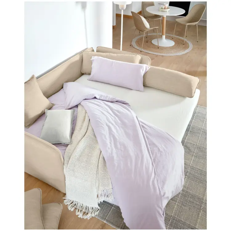 Диван-кровать Tanit бежевый с ножками из массива бука с натуральной отделкой 210 см