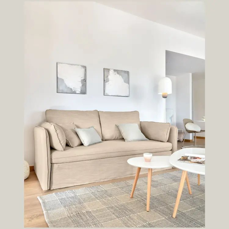 Диван-кровать Tanit бежевый с ножками из массива бука с натуральной отделкой 210 см