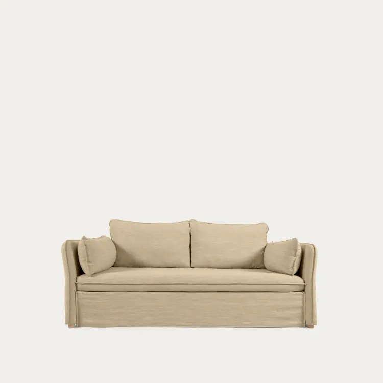 Диван-кровать Tanit бежевый с ножками из массива бука с натуральной отделкой 210 см