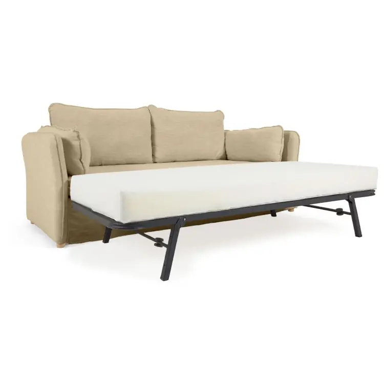 Диван-кровать Tanit бежевый с ножками из массива бука с натуральной отделкой 210 см