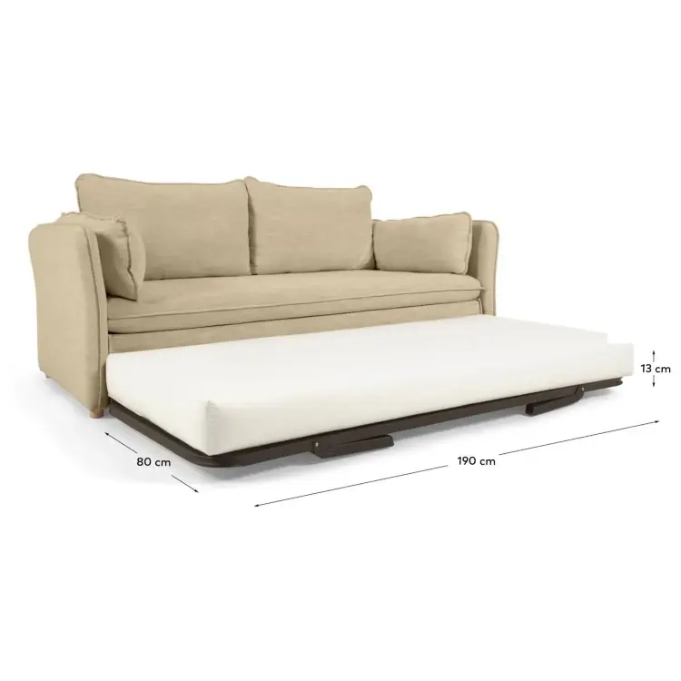 Диван-кровать Tanit бежевый с ножками из массива бука с натуральной отделкой 210 см