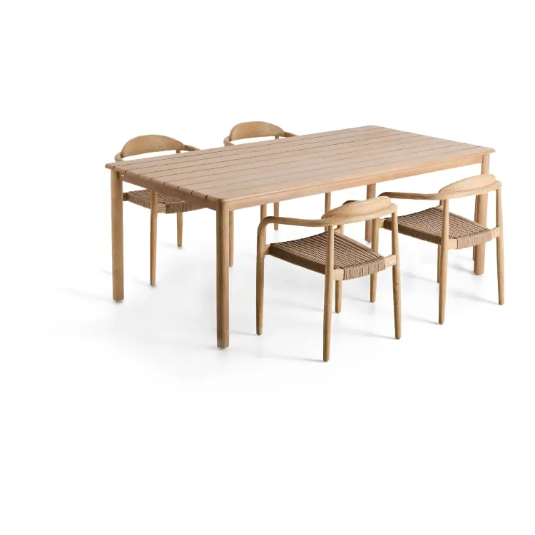 Комплект садовой мебели стол Sori и 4 стула Nina из акации и бежевой веревки