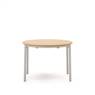 Montuiri Круглый раздвижной стол из дубового шпона с ножками серого цвета, Ø90(130) см