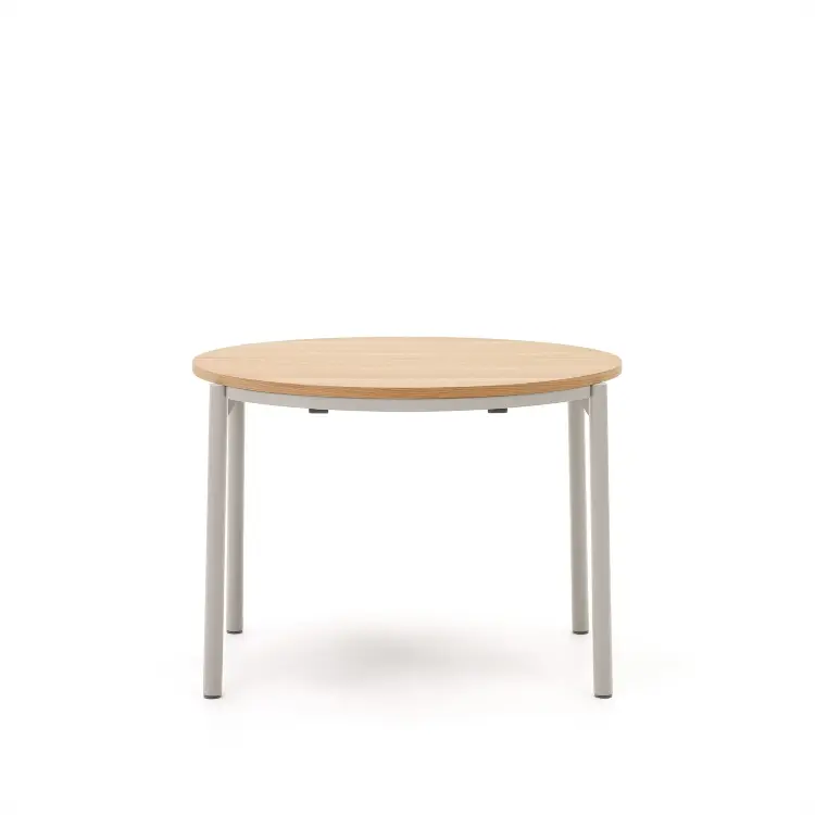 Montuiri Круглый раздвижной стол из дубового шпона с ножками серого цвета, Ø90(130) см