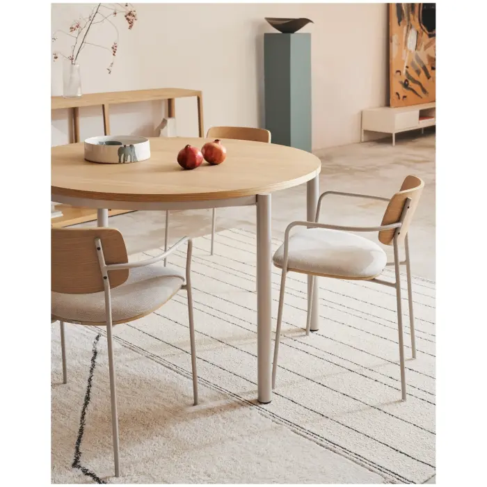 Montuiri Круглый раздвижной стол из дубового шпона с ножками серого цвета, Ø90(130) см