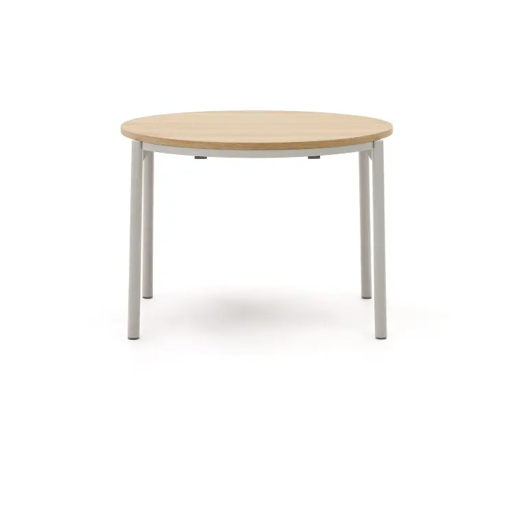 Montuiri Круглый раздвижной стол из дубового шпона с ножками серого цвета, Ø90(130) см