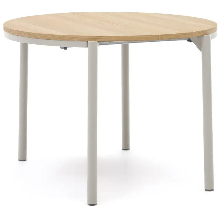 Montuiri Круглый раздвижной стол из дубового шпона с ножками серого цвета, Ø90(130) см