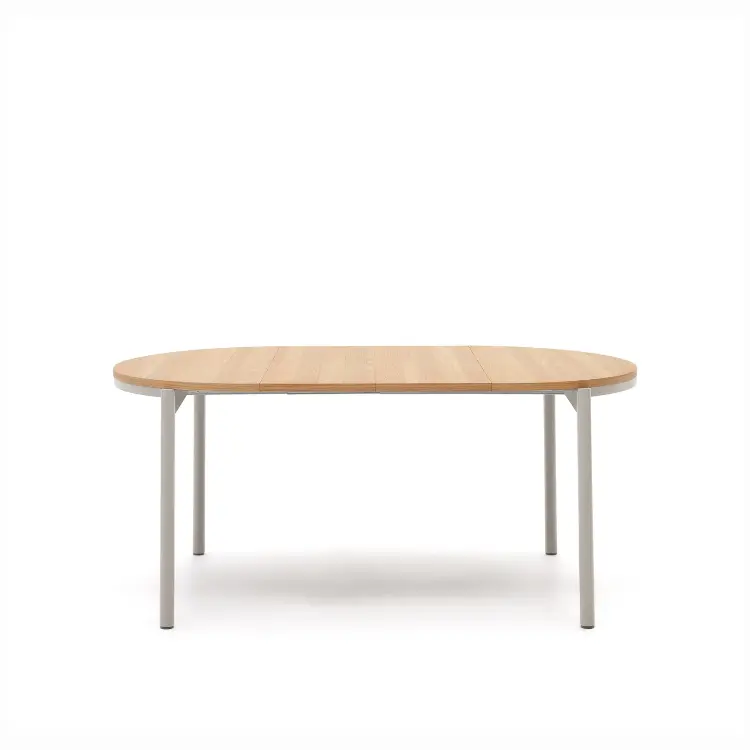 Montuiri Круглый раздвижной стол из дубового шпона с ножками серого цвета, Ø90(130) см