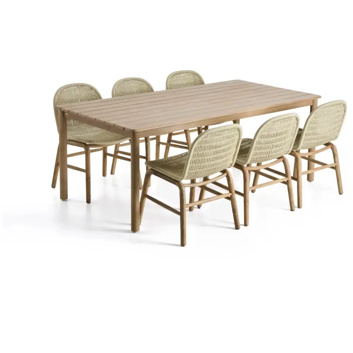 Комплект садовой мебели Sori стол и 6 стульев Alipa из акации и веревки цвета экрю