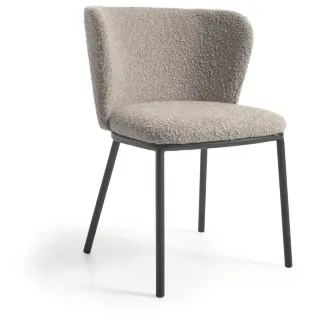 Стул Ciselia из светло-серой ткани букле и черными металлическими ножками
