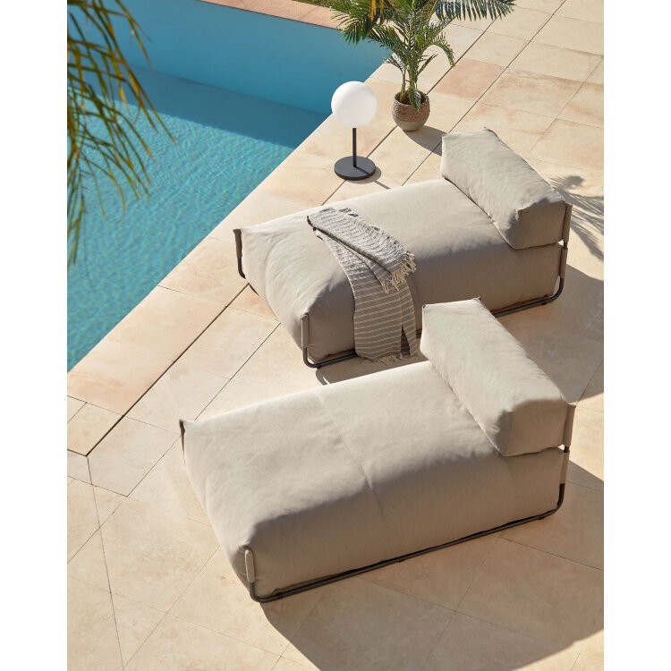 Square пуф-шезлонг со спинкой 165x101см, бежевый, черный алюминий, для садового модульного дивана