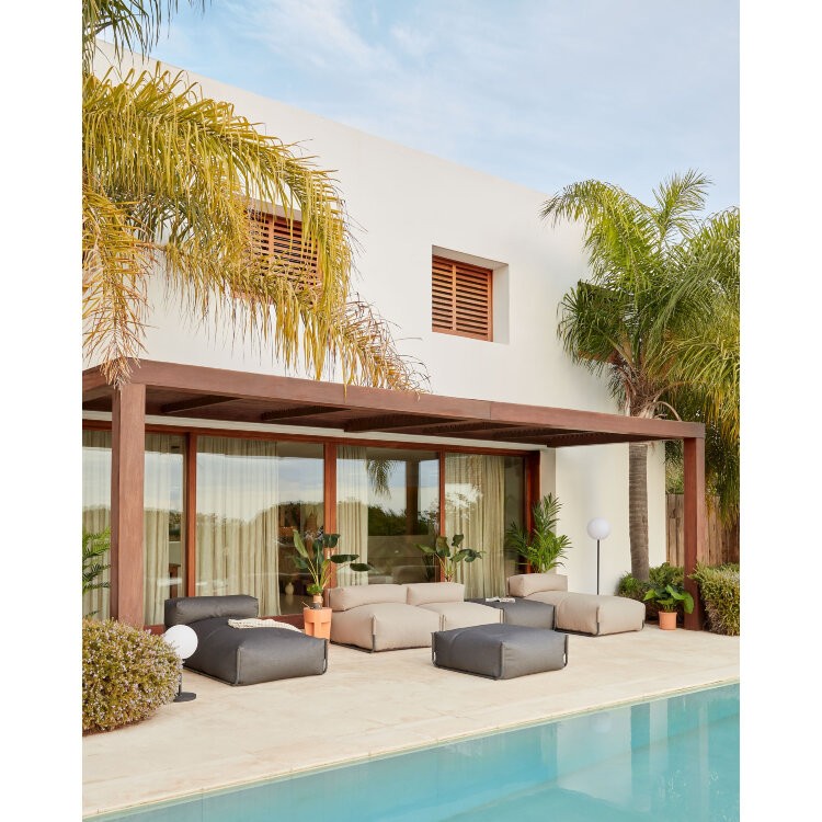 Square пуф-шезлонг со спинкой 165x101см, бежевый, черный алюминий, для садового модульного дивана