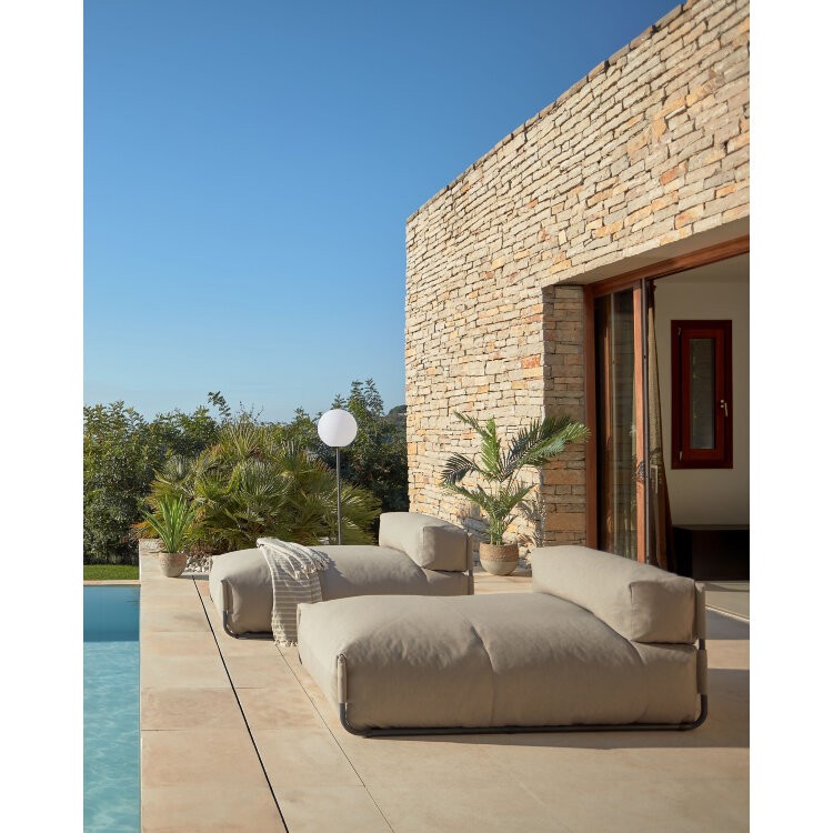 Square пуф-шезлонг со спинкой 165x101см, бежевый, черный алюминий, для садового модульного дивана