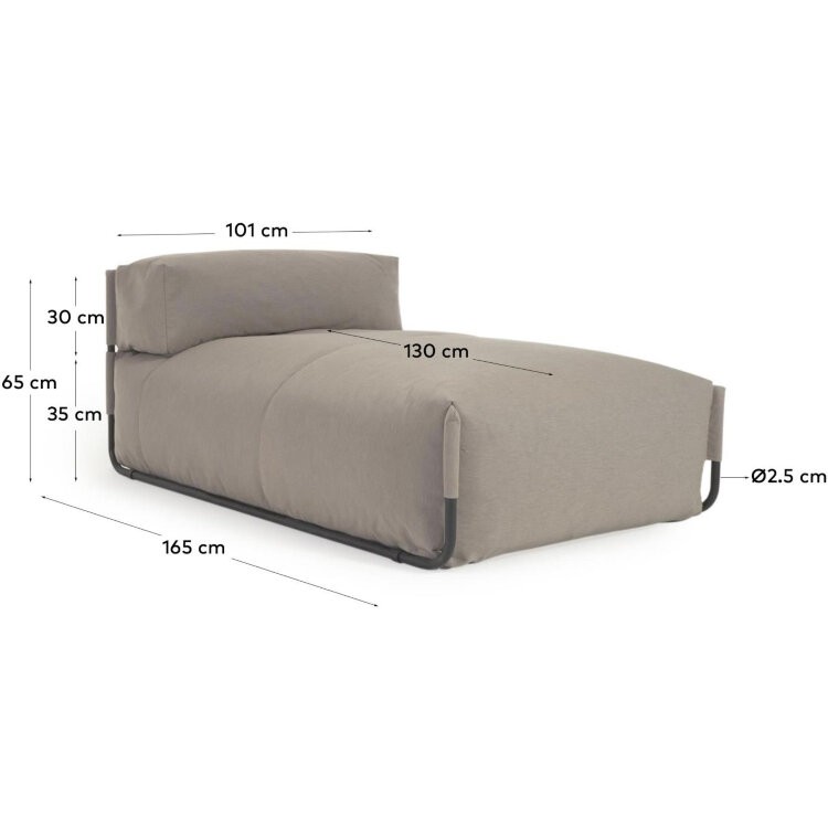 Square пуф-шезлонг со спинкой 165x101см, бежевый, черный алюминий, для садового модульного дивана