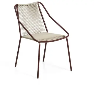 Уличный стул Zivia из веревки цвета экрю и стали бордового цвета