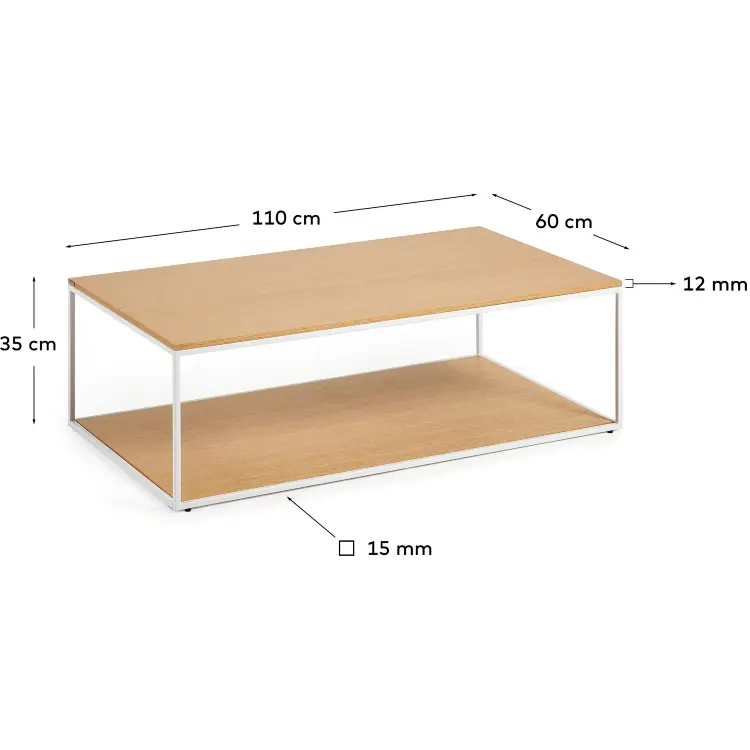 Yoana Журнальный столик из шпона дуба и белого металла 110 x 60 см