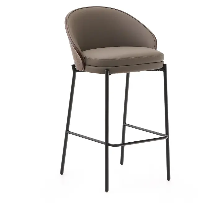 Стул полубарный Eamy из коричневой экокожи, ясеневого шпона с отделкой под орех и черного металла