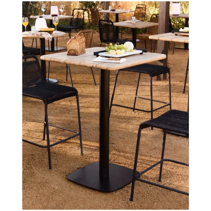 Высокий барный стол Saura черный со столешницей из акации