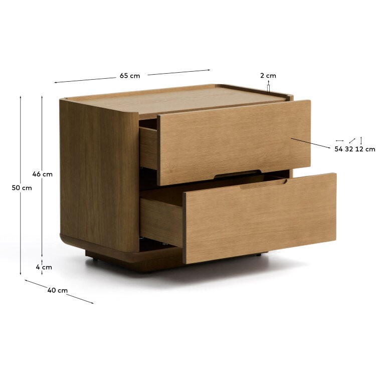 Прикроватная тумбочка Arelida из дуба со светло-коричневой отделкой, 65 x 50 см