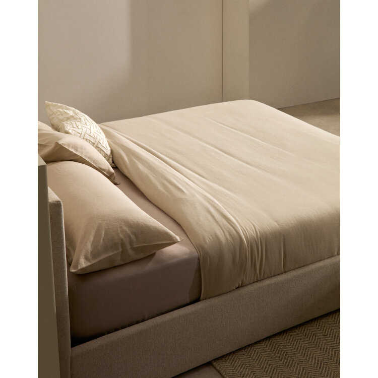 Кровать Nahiri бежевого цвета из шенилла с ящиком для хранения 160 x 200 см