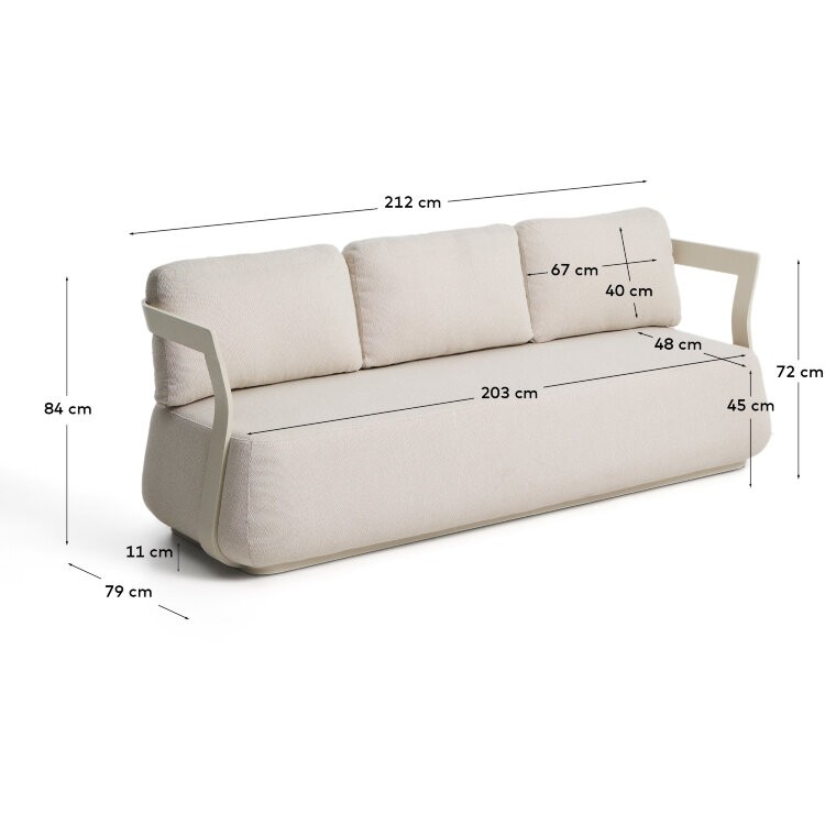 Уличный 3-х местный диван Tamaris из алюминия цвета экрю, 217 см