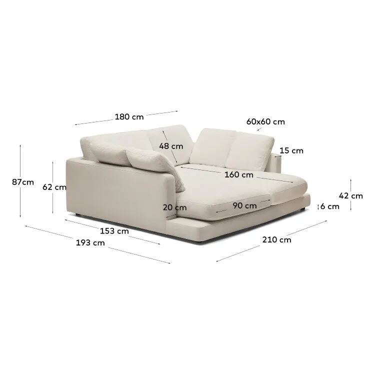 Gala 3-х местный диван с двойным шезлонгом бежевого цвета 210 см