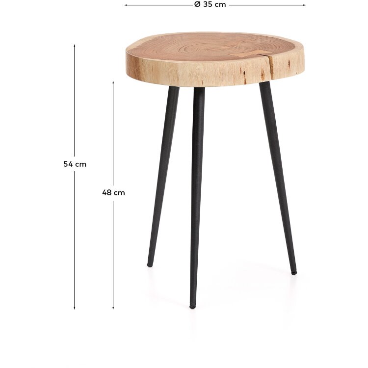 Приставной столик Tanive из акации с выбеленной отделкой и черными стальными ножками Ø35 см