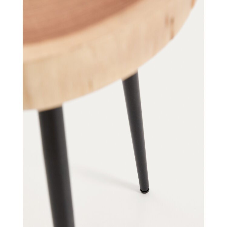 Приставной столик Tanive из акации с выбеленной отделкой и черными стальными ножками Ø35 см