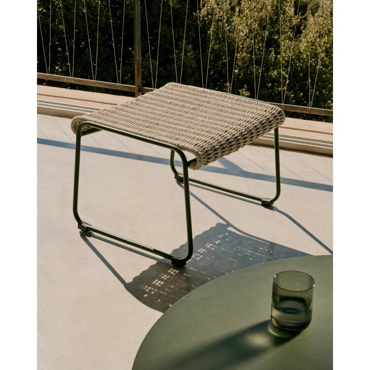 Подставка для ног Maurina из зеленой стали и серо-бежевым шнуром