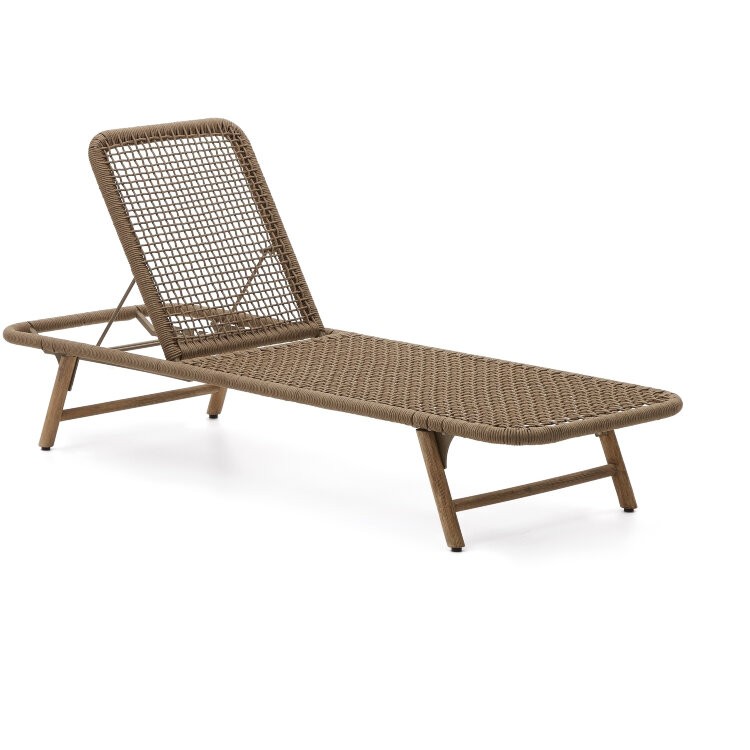 Шезлонг Dandara со стальной конструкцией, бежевым шнуром и ножками из 100% массива акации