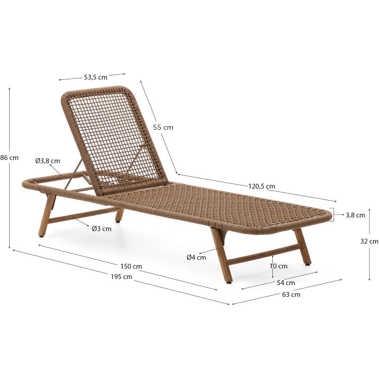 Шезлонг Dandara со стальной конструкцией, бежевым шнуром и ножками из 100% массива акации