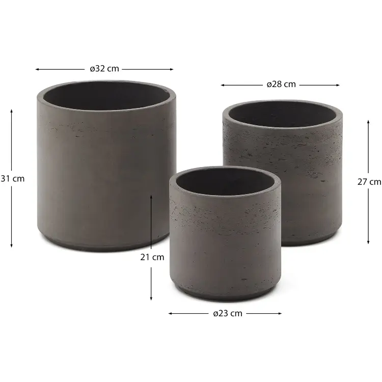 Набор Sintina из 3 цветочных горшков серого цвета Ø 23 см / Ø 27,5 см / 32 с