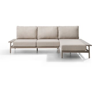 Уличный диван Vathi из бежевого алюминия с шезлонгом справа, 250 x 159 см