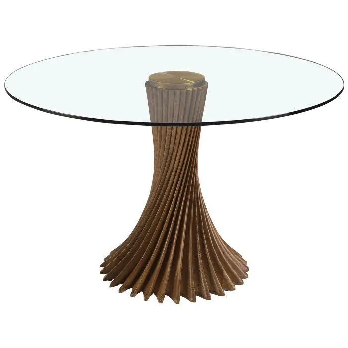 Круглый обеденный стол 1127/RT21042 из закаленного стекла и ореха