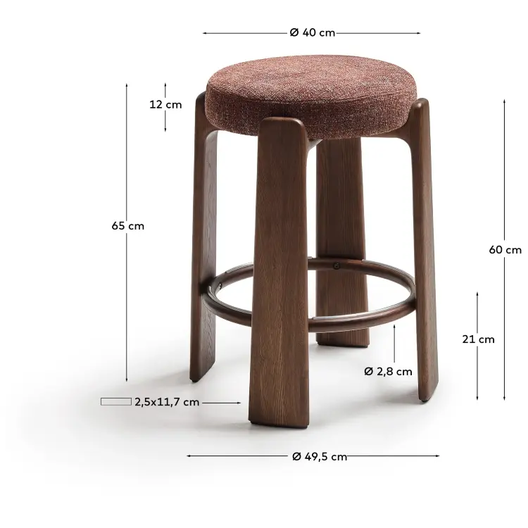 Granite Полубарный табурет из коричневого шенилла и массива ясеня в отделке орех 65 см