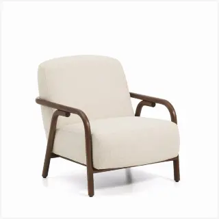 Кресло Sylo из бежевого шенилла и ясеня с отделкой цвета орех