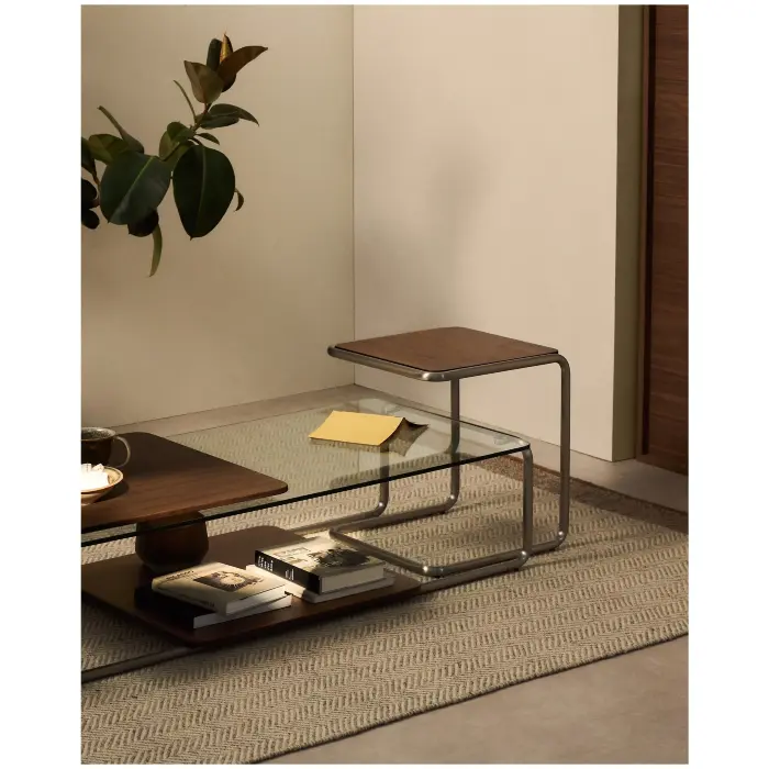 Журнальный столик Tarsel из 100% орехового шпона с конструкцией из матовой стали