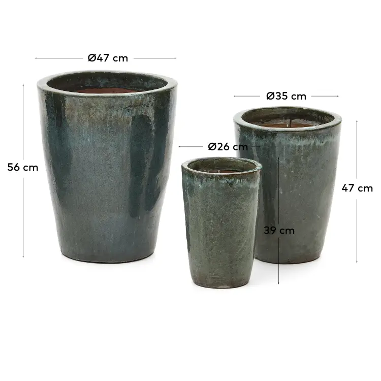 Rotja Набор из 3 терракотовых цветочных горшков с глазурованным синим цветом