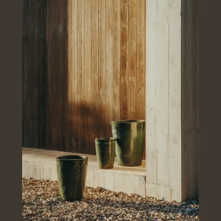 Rotja Набор из 3 терракотовых цветочных горшков с глазурованным синим цветом