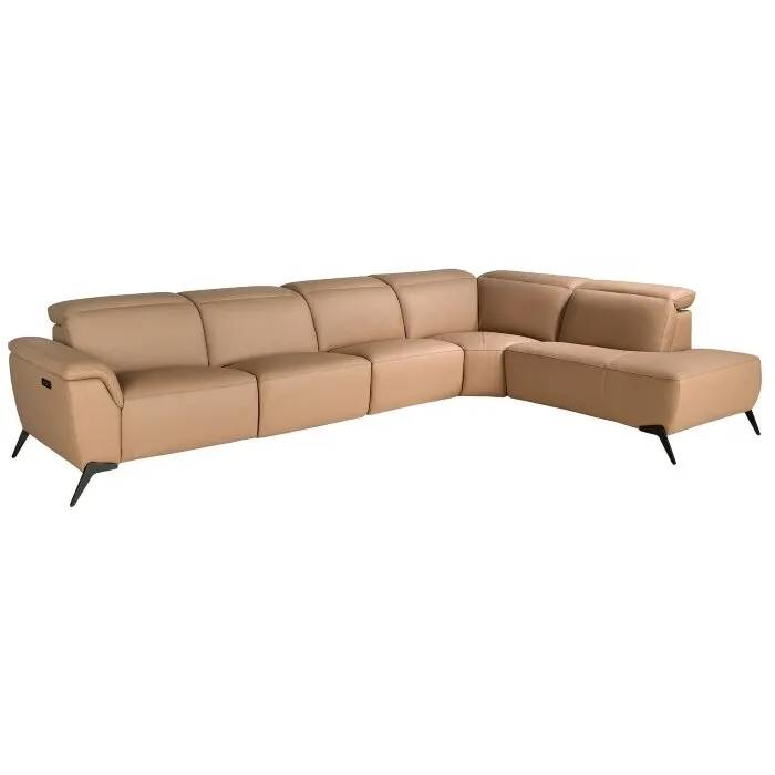 Диван модульный 5-ти местный 6280 с правым шезлонгом из светло-коричневой кожи