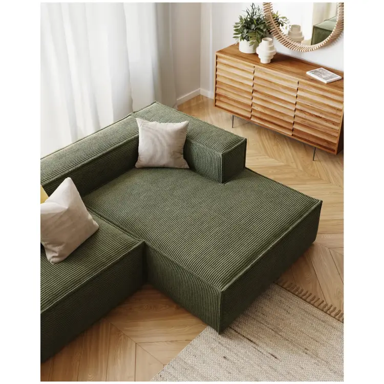 2-местный диван Blok с правым шезлонгом в зеленом толстом вельвете 240 см