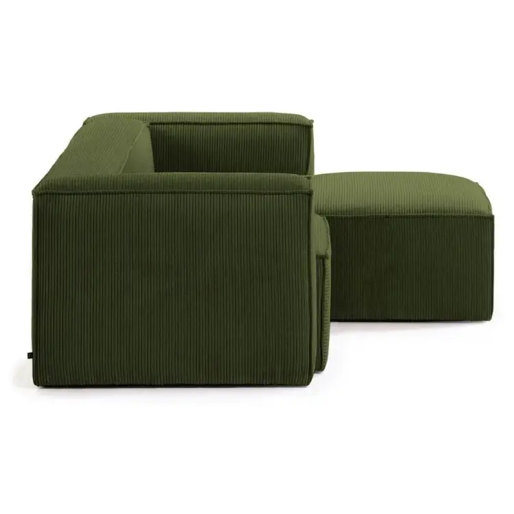 2-местный диван Blok с правым шезлонгом в зеленом толстом вельвете 240 см