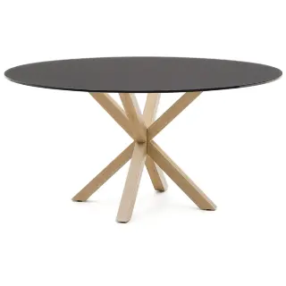 Круглый стол Argo из матового черного стекла со стальными ножками под дерево, Ø 150