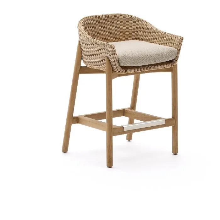Полубарный стул Galea из тикового дерева и синтетического ротанга, 65 см