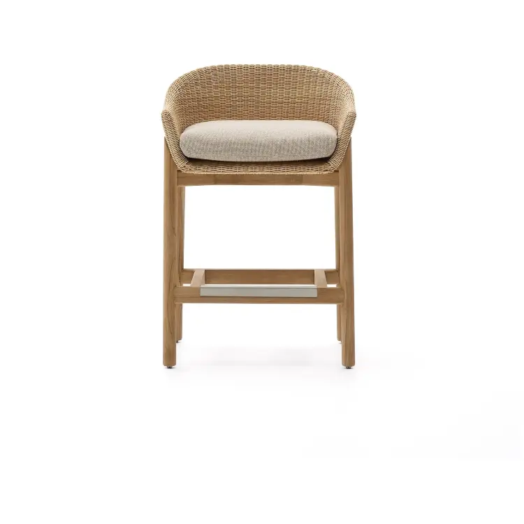 Полубарный стул Galea из тикового дерева и синтетического ротанга, 65 см