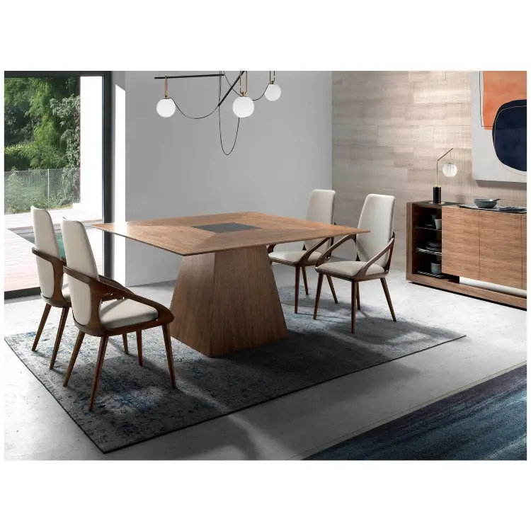 Квадратный обеденный стол MI1412 /1079 из ореха со вставкой из черного стекла