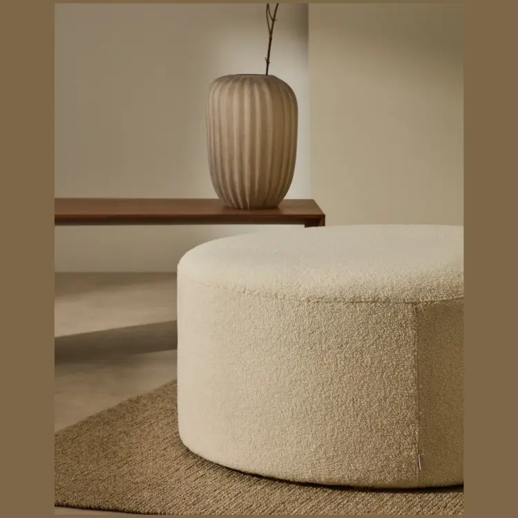 Kaeli Пуф для ног со съемным чехлом из экрю букле Ø 90
