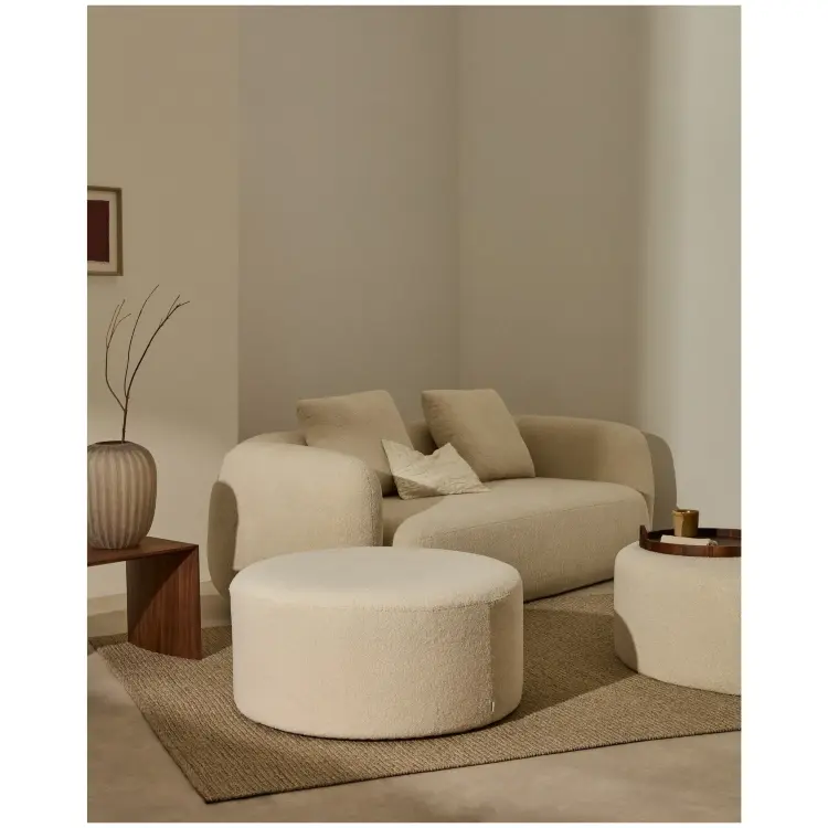 Kaeli Пуф для ног со съемным чехлом из экрю букле Ø 90